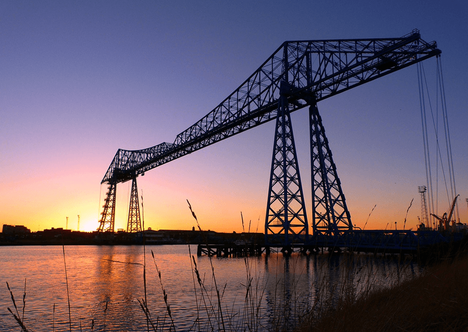 The transporter bridge of Middlesbrough, Teesside, representing innovation in AI and app development